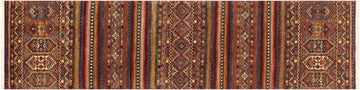 handmade Geometric Khurgeen Red Gold Hand Knotted RUNNER 100% WOOL area rug 3x9